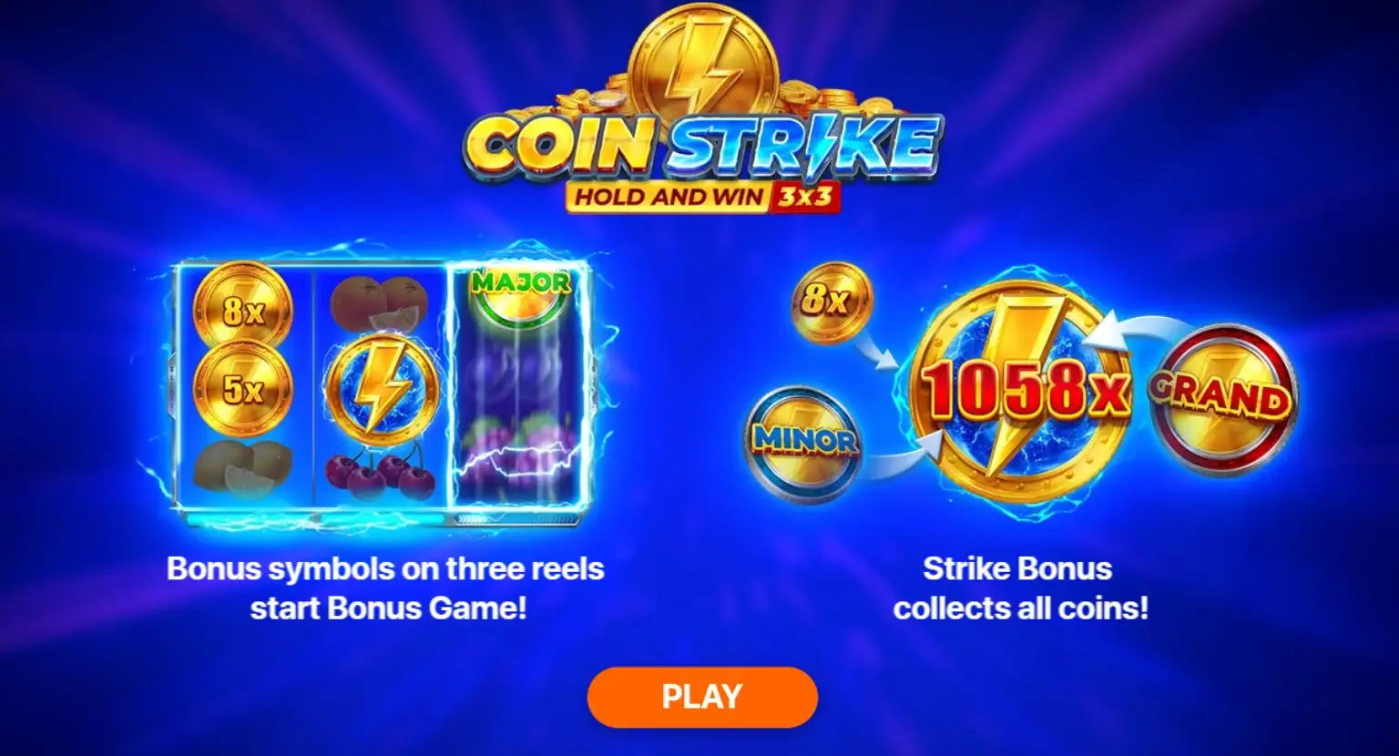 Coin Strike Hold and Win 3x3 bonus game screen with coin multipliers for Polish players