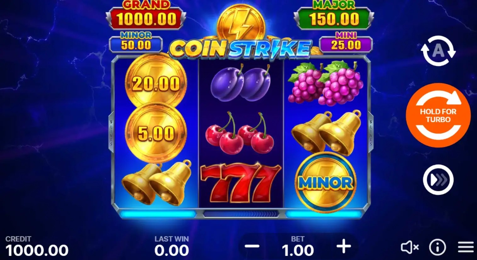 Coin Strike slot gameplay screen with reels, jackpots and betting controls in Poland.