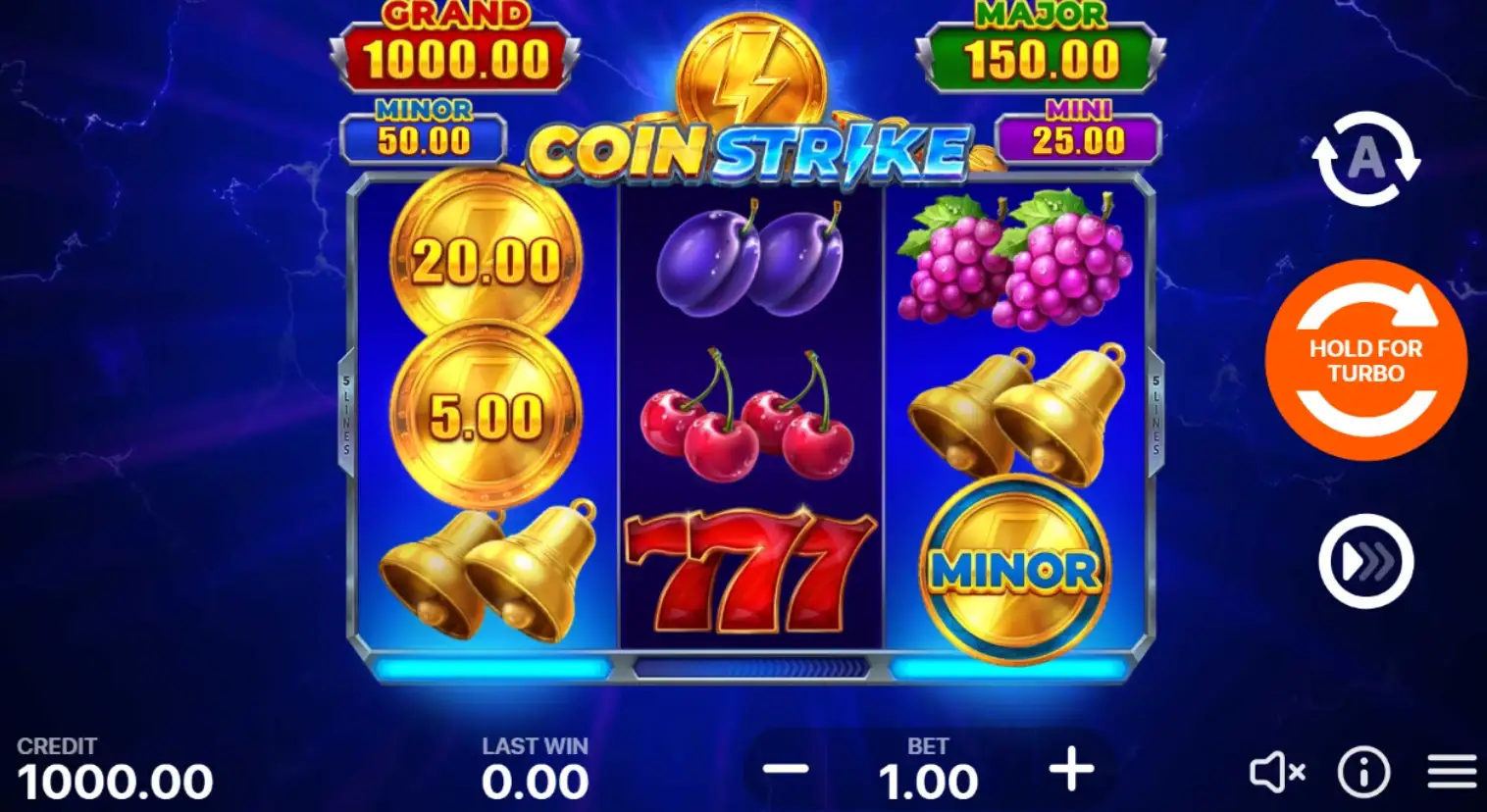Coin Strike slot gameplay screen with reels, jackpots and betting controls in Poland.